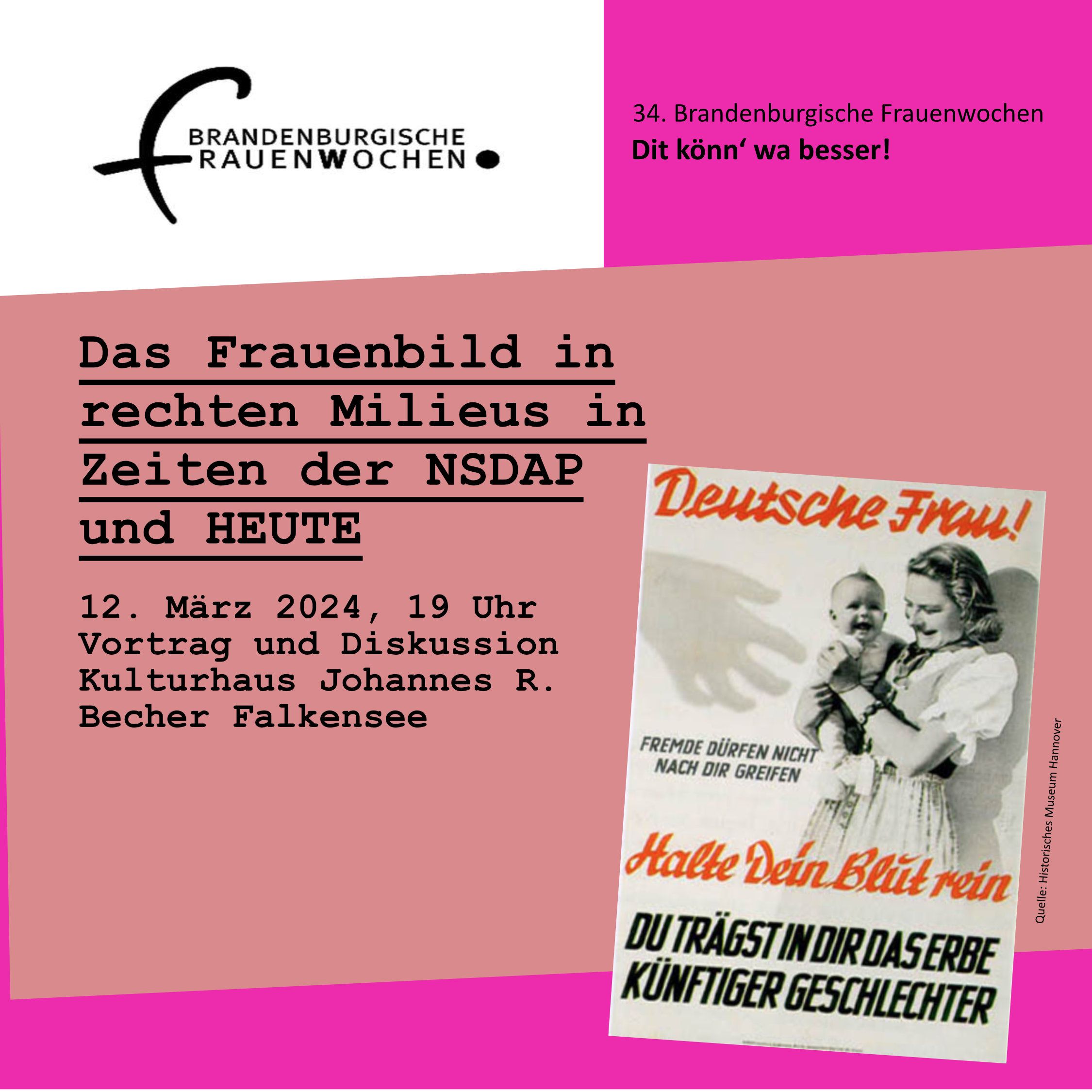 Frauenwoche, Vortrag Frauenbild in rechten Milieus, 12.3.2024, 19 Uhr, R.-Becher Haus, Falkensee